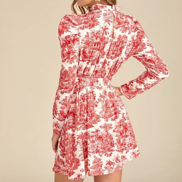 💢SOLD💢 SHEIN Frill Neck Puff Sleeve Landscape Print Belted Dress - Picture 6 of 8